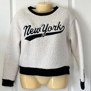 PINK Victoria’s Secret White XS Sherpa Crew Sweatshirt Pullover New York NYC